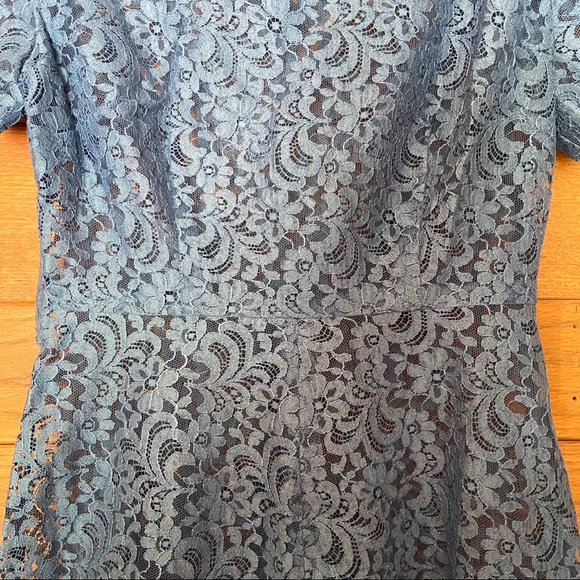 Vintage blue lace handmade A-line belted dress - Picture 7 of 11